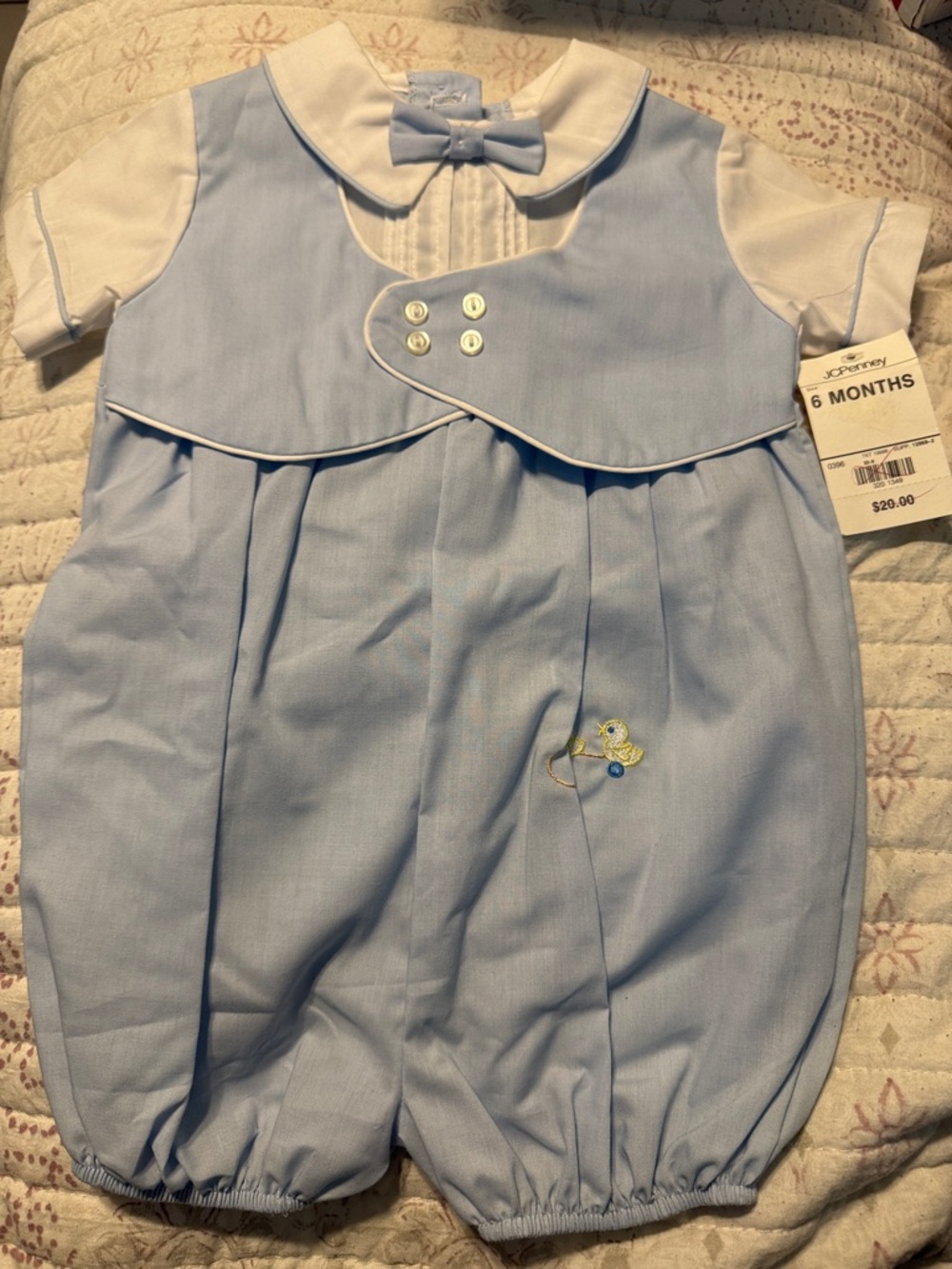 Alexis Light Blue and White Baby Boys One-Piece Romper